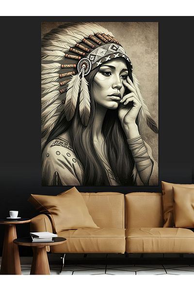 Tablomega Native American Woman Portrait Decorative Canvas - Mdf Wooden Painting