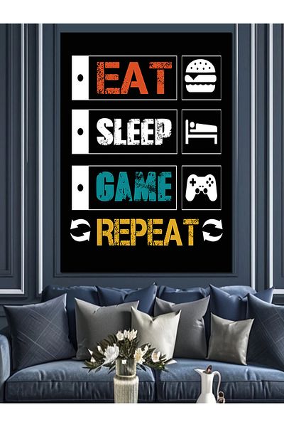 Tablomega Eat Sleep Game Repeat Decorative Canvas - Mdf Wooden Painting