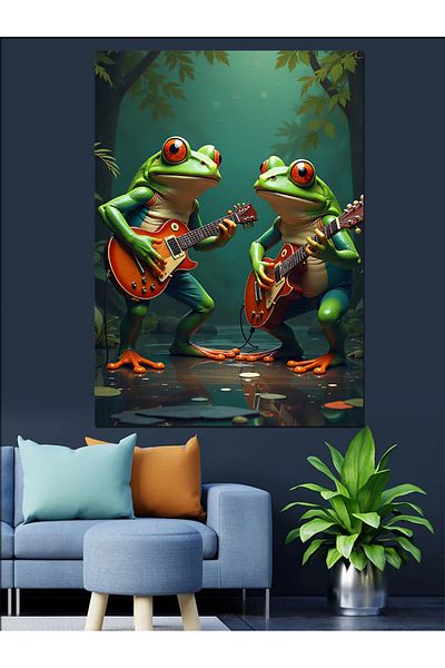Tablomega Guitar Frogs Decorative Canvas - Mdf Wooden Painting