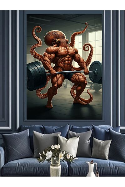 Tablomega Octopus Bodybuilding Decorative Canvas - Mdf Wooden Painting