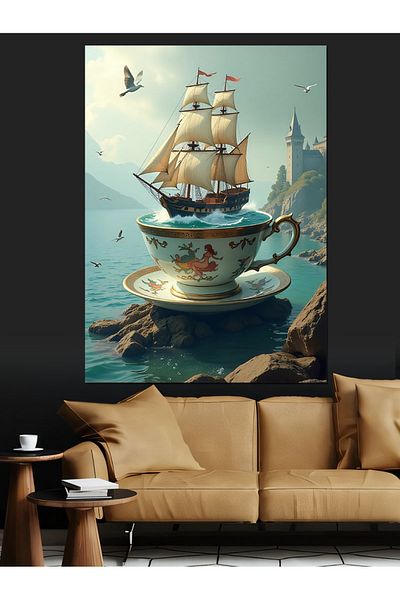Tablomega Sailboat in a Cup Decorative Canvas - Mdf Wooden Painting