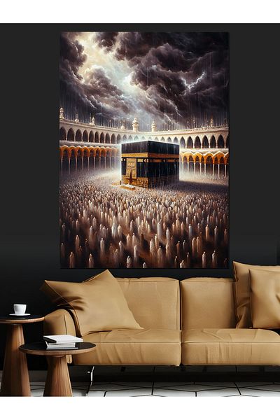 Tablomega Kaaba Decorative Canvas - Mdf Wooden Table