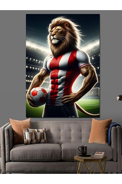 Tablomega Football Lion Decorative Canvas - Mdf Wooden Painting