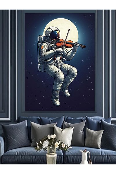 Tablomega Astronaut Playing Violin in Space Decorative Canvas - Mdf Wooden Painting