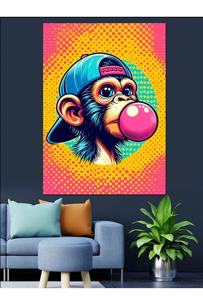Tablomega Colorful Monkey with Hat Decorative Canvas - Mdf Wooden Painting