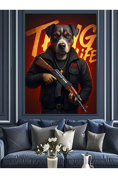 Tablomega Armed Dog Decorative Canvas - Mdf Wooden Painting