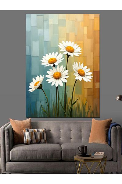 Tablomega Daisy Bouquet Decorative Canvas - Mdf Wooden Painting