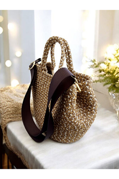Butik El yapımı hasır görünümlü kadın çanta – el saplı, yazlık ve kullanışlı ...