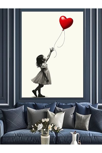 Tablomega Girl with Balloon Decorative Canvas - Mdf Wooden Table