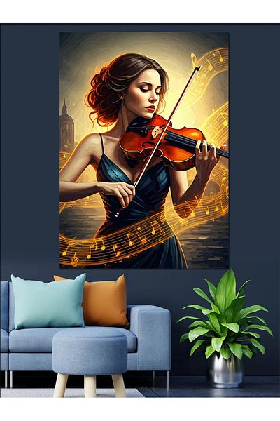 Tablomega Pânză Decorativă Vioară și Melodie - Lemn MDF