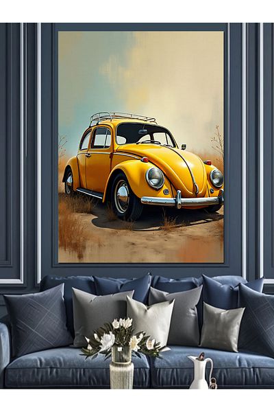 Tablomega Yellow Vosvos Car Decorative Canvas - Mdf Wooden Painting
