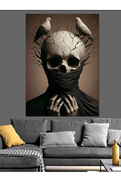 Tablomega Skull with Birds on Its Head Decorative Canvas - Mdf Wooden Painting
