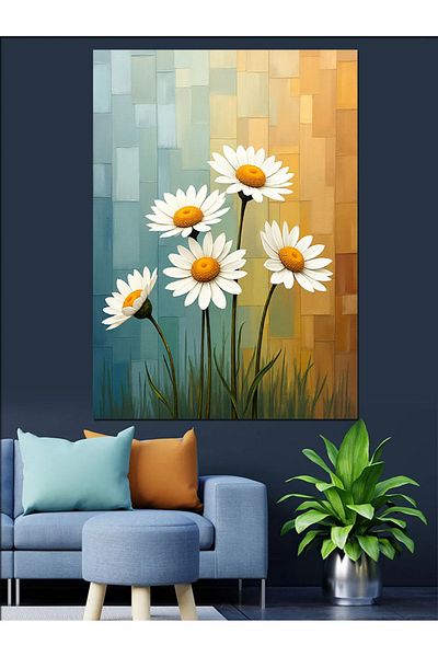 Tablomega Daisy Bouquet Decorative Canvas - Mdf Wooden Painting