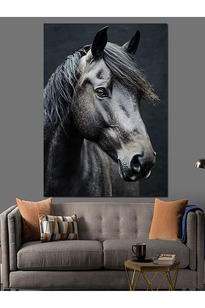Tablomega Gray Horse Portrait Decorative Canvas - Mdf Wooden Painting