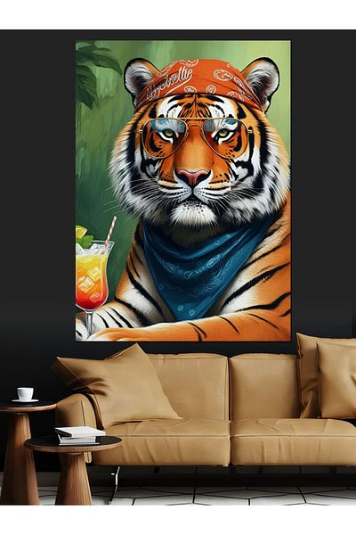 Tablomega Lollipop Tiger Decorative Canvas - Mdf Wooden Table