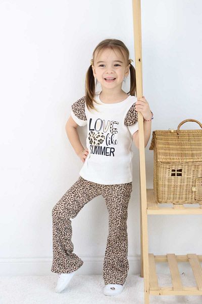 ESİLA KİDS Girl's Leopard Leggings Printed Badiled Double Set