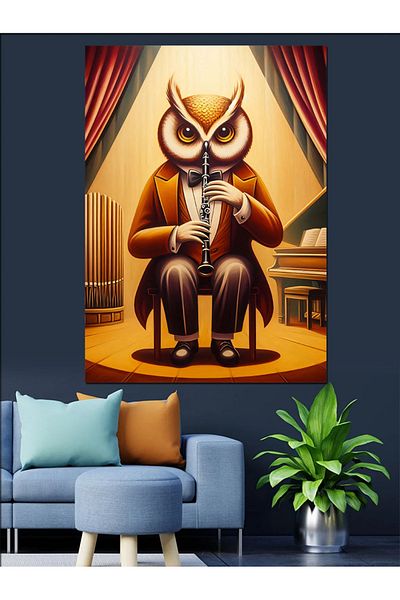 Tablomega Owl Playing Clarinet Decorative Canvas - Mdf Wooden Painting