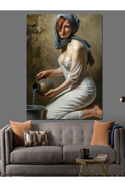 Tablomega Woman Washing Laundry Decorative Canvas - Mdf Wooden Painting