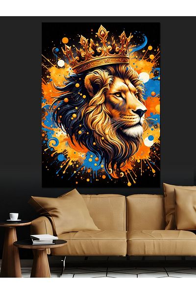 Tablomega Crowned Lion Decorative Canvas - Mdf Wooden Table