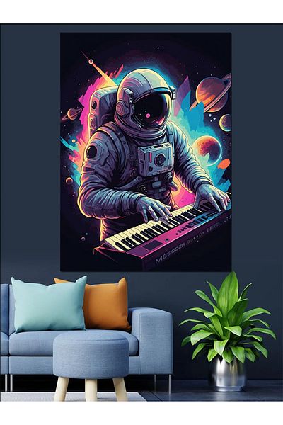 Tablomega Pianist Astronaut Decorative Canvas - Mdf Wooden Painting