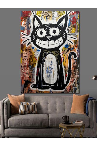 Tablomega Pânză decorativă Graffiti Pisica zâmbitoare - Lemn MDF
