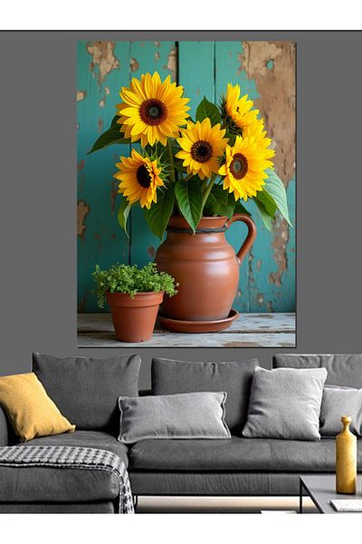 Tablomega Sunflowers in a Vase Decorative Canvas - Mdf Wooden Table