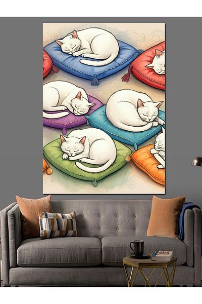 Tablomega Colorful Sleeping Cats Decorative Canvas - Mdf Wooden Painting