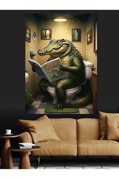 Tablomega Crocodile Decorative Canvas in the Toilet - Mdf Wooden Painting