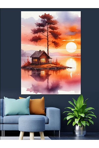 Tablomega Sunset by the Lake Decorative Canvas - Mdf Wooden Painting