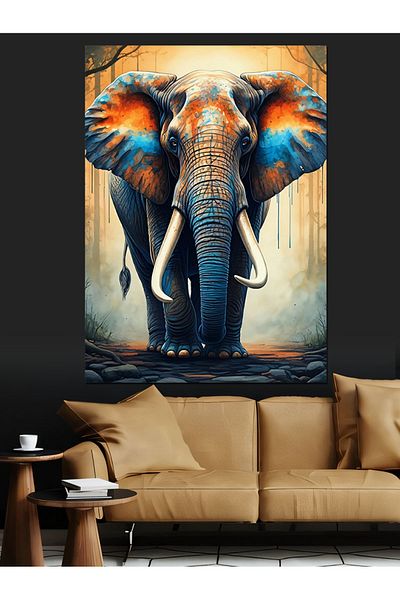 Tablomega Colorful Elephant Decorative Canvas - Mdf Wooden Table