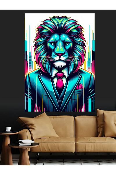 Tablomega Neon Suit Lion Decorative Canvas - Mdf Wooden Painting
