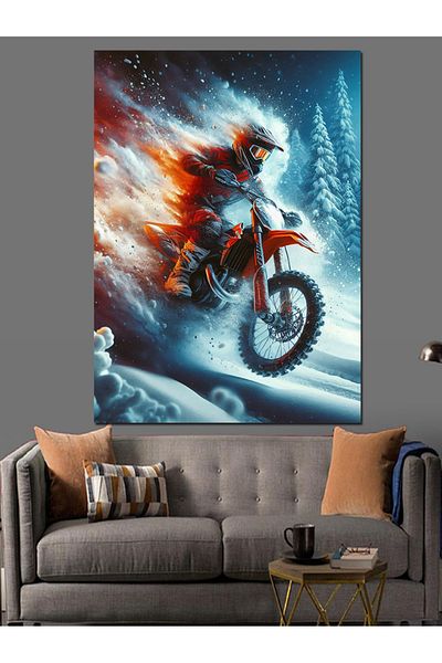 Tablomega Motociclist în zăpadă Pânză decorativă - Lemn MDF