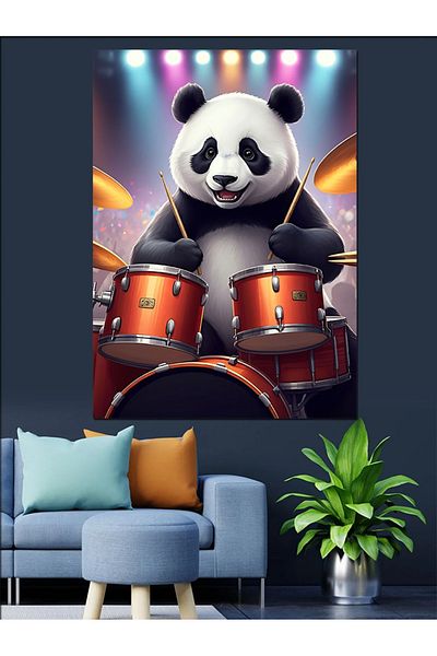Tablomega Panda care cântă pe tobă Pânză decorativă - Lemn MDF