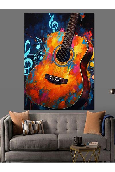 Tablomega Colorful Guitar and Sheet Music Decorative Canvas - Mdf Wooden Painting