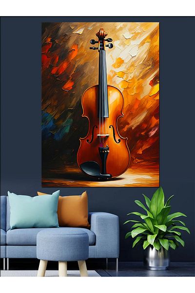 Tablomega Orange Colored Violin Decorative Canvas - Mdf Wooden Painting