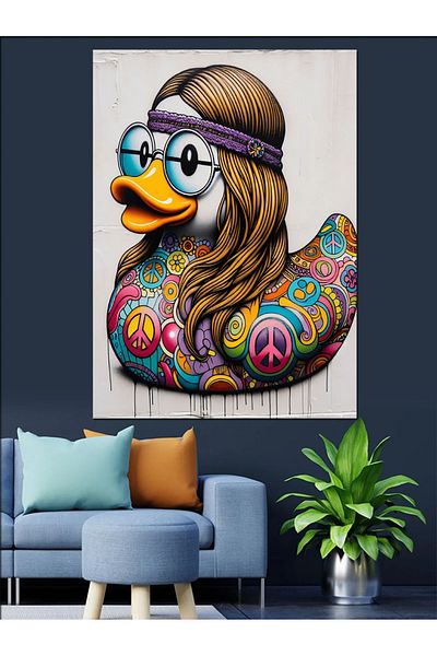 Tablomega Hippie Duck Decorative Canvas - Mdf Wooden Painting