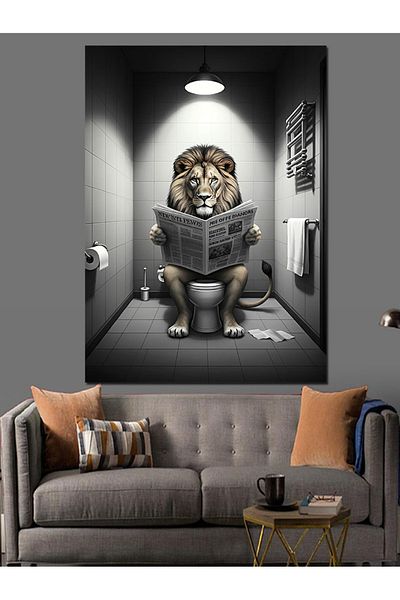 Tablomega Lion on the Toilet Decorative Canvas - Mdf Wooden Table