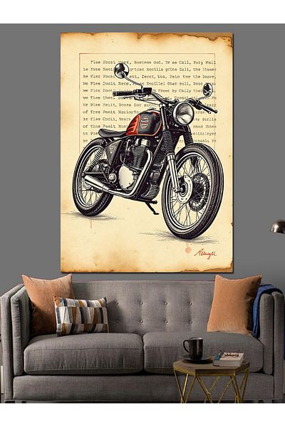Tablomega Pânză decorativă cu desen de motocicletă veche - pictură din lemn MDF