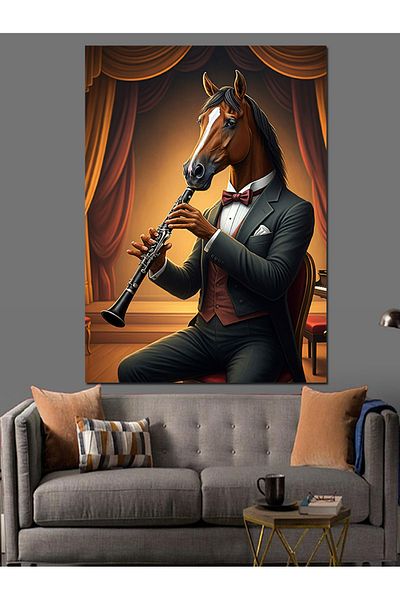 Tablomega Horse Playing Saxophone Decorative Canvas - Mdf Wooden Painting