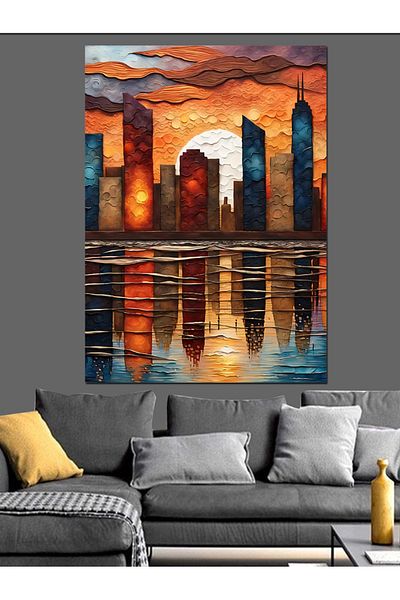 Tablomega Colorful City Silhouette Decorative Canvas - Mdf Wooden Painting