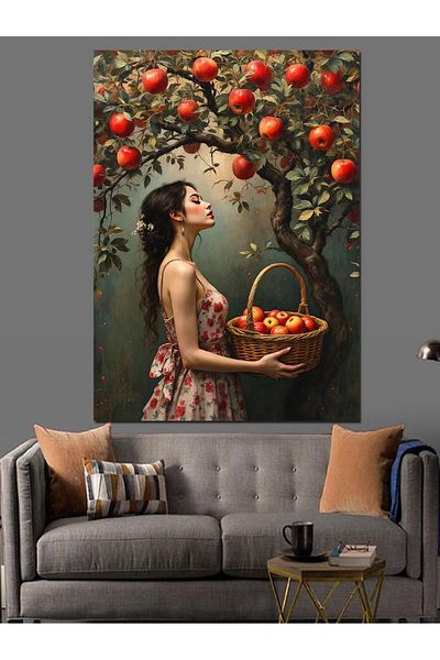 Tablomega Pânză decorativă pentru femei Apple Collecting - Lemn MDF