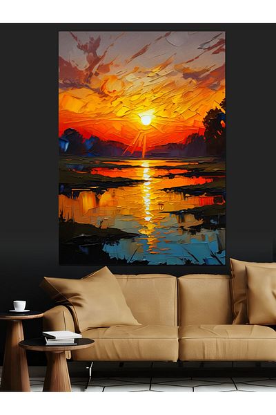 Tablomega Sunset by the Lake Decorative Canvas - Mdf Wooden Painting