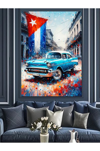 Tablomega Cuban Car Decorative Canvas - Mdf Wooden Painting