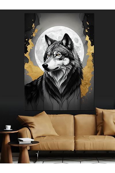 Tablomega Luna Lup Pânză Decorativă - Lemn MDF Pictură