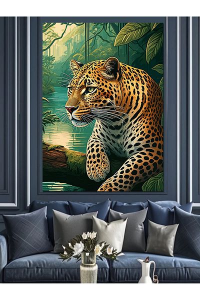 Tablomega Leopard Portrait Decorative Canvas - Mdf Wooden Painting