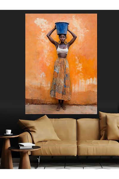 Tablomega Woman Decorative Canvas with Orange Wall - Mdf Wooden Painting