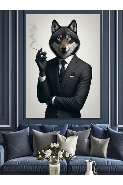 Tablomega Wolf in Suit Διακοσμητικός Καμβάς - Ξύλινος Τραπέζι MDF