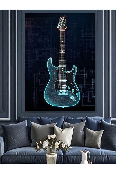 Tablomega Blue Electric Guitar Decorative Canvas - Mdf Wooden Painting