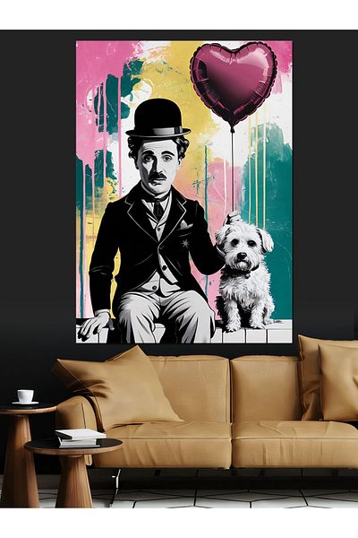 Tablomega Charlie Chaplin and Dog Decorative Canvas - Mdf Wooden Painting