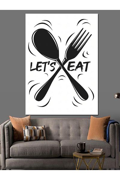 Tablomega Let's Eat Logo Decorative Canvas - Mdf Wooden Table
